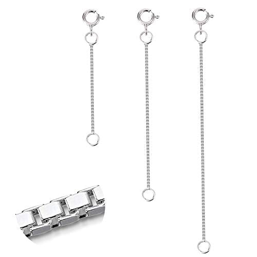 3 Pcs 925 Sterling Silver Box Chain Necklace Extenders | Durable Strong Removable Necklace Bracelet Anklet Extension Jewelry Making Chains (2 3 4 Inch, 0.8/1mm) - style: 0.8mm