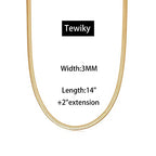 Tewiky Layered Necklaces for Women Non Tarnish- Chunky 14k Gold Plated Herringbone/Snake/Rope/Box/Cuban Link Chain for Women Waterproof Layering Stack Choker Necklace Trendy Dainty Tarnish Free Jewelry Set - color: Herringbone 3mm/14inch Gold