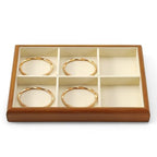 6 Grids Solid Wood Jewelry Tray Microfiber Bracelet Bangle Watch Earring Ring Necklace Holder for Display Storage (Cream White) - style: 6 Grid