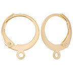 Beebeecraft 1 Box 50Pcs Leverback Earring Hooks 24K Gold Plated Round Huggie Hoop French Earring Hooks Earwire Clasp Findings for Jewelry Making DIY Crafts, 14.5x12mm - color: 14.5x12mm Round Earring Hooks