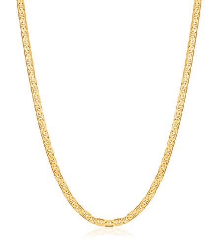Barzel 18K Gold Plated Mariner Chain Necklace for Women, Flat Marina - Made in Brazil - color: 3.5MM Gold, size: 24 Inches