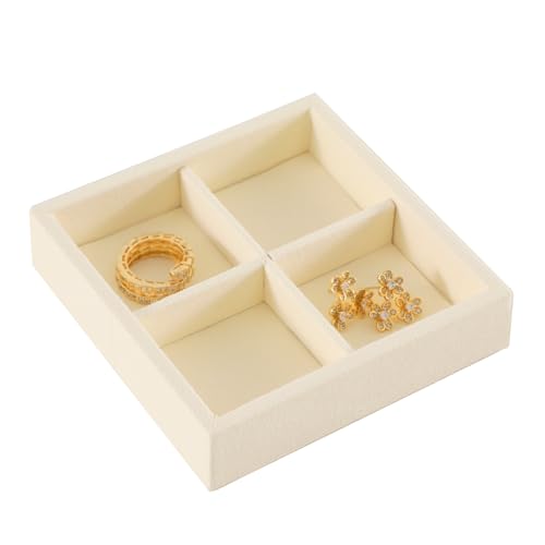 Dark Blue Jewelry Display Tray Ring Necklace Earring Bangle Organizer Multifunctional Storage Case for Jewelry Showcase (Small 4 Grids Tray(beige)) - color: 24-4 Gird Tray