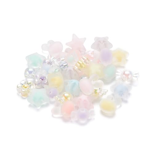 100Pcs Cute Frosted Acrylic Beads Transparent Candy Flower Star Rabbit Loose Spacer Beads for Jewelry Making DIY Bracelets Necklaces Earrings Craft Gift - color: 6 Shapes-100 pcs