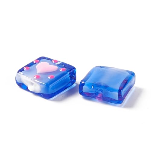 DanLingJewelry 10Pcs Handmade Lampwork Glass Beads Blue Square Glass Spacer Beads Sweet Heart Beads for DIY Jewelry Making - color: 10pcs - Blue