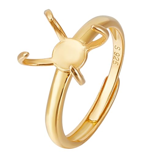 BENECREAT 925 Sterling Silver 4 Claws Ring Blanks, 18K Gold Plated Adjustable Ring Bases, 19.4mm Finger Ring Base, Claw Ring Components for Irregular Cabochon Ring Jewelry Making - color: Gold