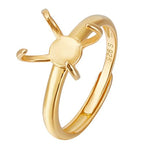 BENECREAT 925 Sterling Silver 4 Claws Ring Blanks, 18K Gold Plated Adjustable Ring Bases, 19.4mm Finger Ring Base, Claw Ring Components for Irregular Cabochon Ring Jewelry Making - color: Gold