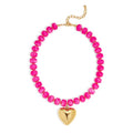 Gold Heart Pendant Necklaces for Women Colorful Acrylic Resin Beaded Choker Necklace Fashion Chunky Statement Beaded Heart Necklace - color: Rose red