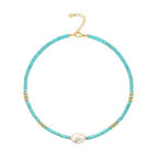 CANEVINKA Bohemian Beaded Choker Necklace 18K Gold Plated Bead Pendant Necklace Vintage Handmade Jewelry for Women - style: pearl pendant