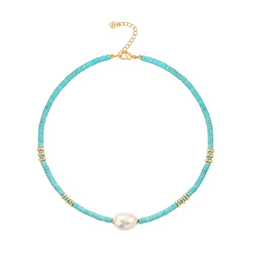 CANEVINKA Bohemian Beaded Choker Necklace 18K Gold Plated Bead Pendant Necklace Vintage Handmade Jewelry for Women - style: pearl pendant