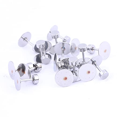 80pcs Stainless Steel Screw Back Earring Posts 8mm Pad Flat Bezel Blanks DIY Studs for Jewelry Making Supplies