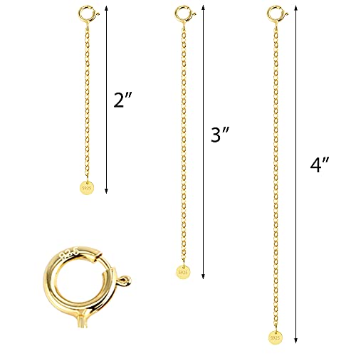 14K Gold Necklace Extenders 925 Sterling Silver Necklace Bracelet Ankle Extender Chain Extensions for Jewelry Making（2 3 4 inch） - style: 14K Gold-Round Tag