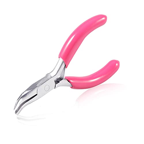 SPEEDWOX Mini Bent Nose Pliers, 3" Chain Nose Pliers with Pink PVC Handle, Jewelry Pliers for Beading Jewelry Making Wire Wrapping DIY Craft Hobby Supplies - style: 3" Bent Nose Pliers