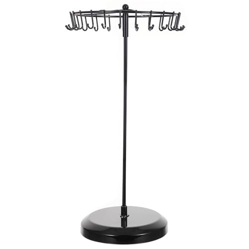 2 Pcs Rotating Necklace Holder Metal Necklace Stand Organizer for Bracelet Earring Keychain Ring Jewelry Display, 14.5 Inch with 23 Hooks (Black)