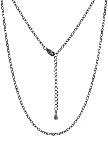 Silvora Necklace Chain for Women, 2MM Silver Chains Rolo Cable Necklace 316L Stainless Steel 14K Gold Plated Black Rose Gold Plated Womens Chain for Pendant 14"-30" Length - color: Black, size: 30 Inch