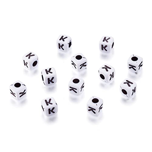240pcs Opaque Acrylic Letter K Cube Beads White Plastic Alphabet Loose Spacer Square Beads 4-5mm for DIY Name Bracelet Necklace Jewelry Crafts Making Hole: 1.8mm - color: Letter K#White and Black