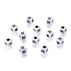 240pcs Opaque Acrylic Letter K Cube Beads White Plastic Alphabet Loose Spacer Square Beads 4-5mm for DIY Name Bracelet Necklace Jewelry Crafts Making Hole: 1.8mm - color: Letter K#White and Black