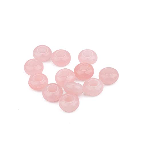 BEADIA Natural Rose Quartz Crystal Rondelle Stone with Large Hole (5.5mm) Loose Semi Gemstone Beads for Jewelry Making 14mmx7.5mm 12pcs - color: Rose Quartz, size: 14mm x 7.5mm