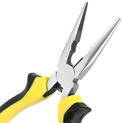 MUKCHAP 6 Pack 6 Inch Needle Nose Pliers, Spring Loaded Long Nose Pliers with Wire Cutter, Plastic Handle Needle Nose Pliers with Strippers for Cutter and Bending Wire, Black Yellow