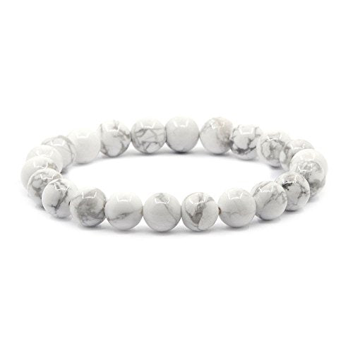 Justinstones Gem Semi Precious Gemstone 8mm Round Beads Stretch Bracelet 7 Inch Unisex - color: White Howlite