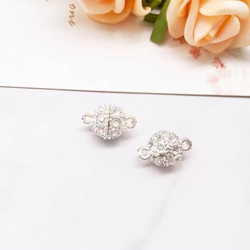 10PCS Magnetic Jewelry Clasps, Crystal Ball Connectors, Magnetic Necklace Clasps and Closures Easy-to-Use for Jewelry Closures (Silver) - color: silver
