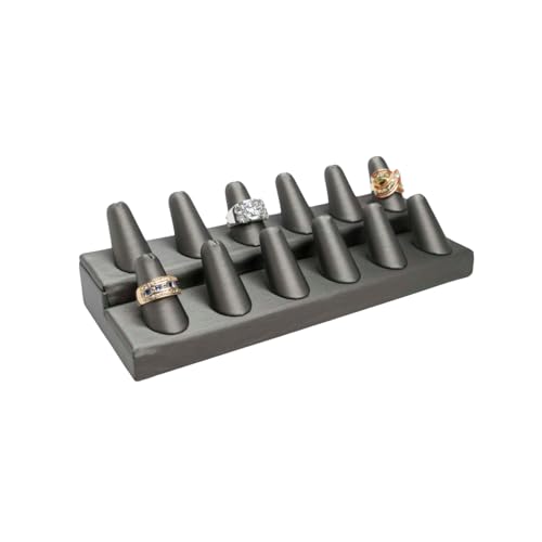 Novel Box Silver Leatherette Jewelry 12 Rings Finger Display Stand 8.25x3.25x2.5 Inches with Square Base - Ring Holder Organizer Stand for Selling or Personal Use - Display Stands for Rings - color: 12 Ring Finger, size: Silver Leatherette