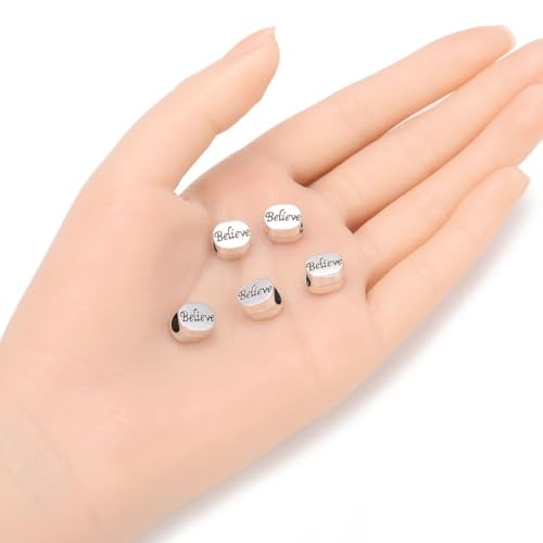 40pcs I Believe Large Hole Loose Beads (4.5mm Hole) Antique Silver Metal Spacer for DIY Craft Jewelry Making MEC-C2 - size: Believe Bead
