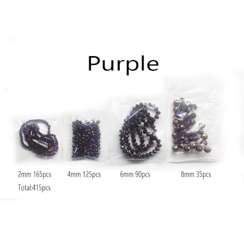 415pcs Rondelle Crystal Glass Beads 2mm 4mm 6mm 8mm Mixed Sizes, Faceted Briolette Spacer Czech Seed Loose Beads for DIY Jewelry Making (Purple) - color: Purple
