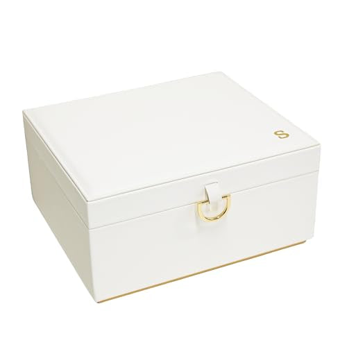 COLLECTIVE HOME - Monogram Jewelry Box with Mirror, Custom Gold Letter Engraving, Elegant Jewelry Organizer with Removable Tray, Gift for Mother’s Day, Girlfriend, Birthday (s) - color: s