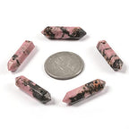 Matrix Rhodonite 32mm Natural Gemstone Hexagonal Wand Jewelry Making Crystal Pointed Chakra Reiki Healing Beads 2mm Hole Drilled(Pack of 10) - color: Matrix Rhodonite