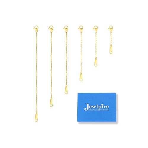 Jewlpire 18K 14K Gold Plated Necklace Extender for Women with 6 Piece Set (1", 2", 3", 4", 5", 6"), Box Chain | Cable Chain Extender for Necklace, Extenders for Bracelets Anklets - color: 18K Gold Plated, size: Cable Chain (1 2 3 4 5 6 In)