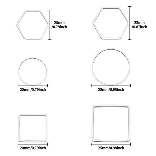 Oubaka 60pcs Earring Beading Hoop Rings,3 Shapes Earring Hoop Jewelry Making Hypoallergenic Square Hexagon Round Earrings Findings Open Bezels Linking Rings for DIY Craft,Earrings Necklace(Silver) - color: 60PCS;Square,Hexagon,Round;Silver