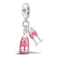 MULA 925 Sterling Silver Charms for Bracelets and Necklaces Lipstick and Bag Dangle Pendants Tower Camera Beads Jewelry Charms for Women - color: Champagne and Glass