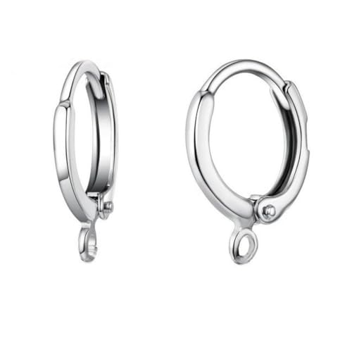 Adabele 100pcs Hypoallergenic Round Hoop Huggie Earring Hooks Leverback Ear Wire 14mm Sterling Silver Plated for DIY Craft Earrings Jewelry Making CF262-1 - color: Silver