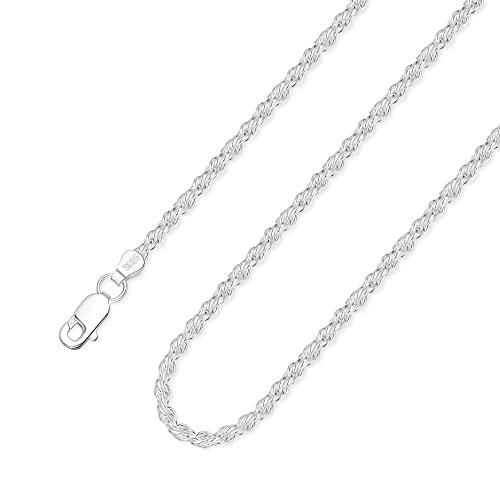 GLIVEOR 925 Sterling Silver Clasp 2.5mm Rope Chain for Men Women Diamond Cut Chain Necklace 16 18 20 22 24 26 30 Inches - color: silver, size: 16, style: 2.5mm