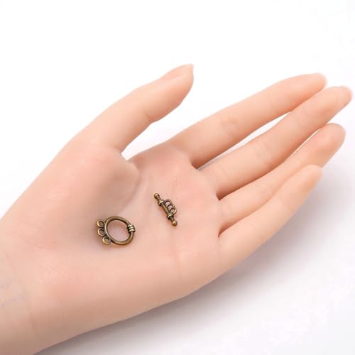 Adabele 20 Sets Round Toggle Clasp 17.7mm T-Bar Closure 3 Rings Tarnish Resistant Antique Bronze for Multiple Strands Layering Necklace Bracelet Craft Jewelry Making MC-AF58 - size: 17.7mm Toggle with 3 Rings