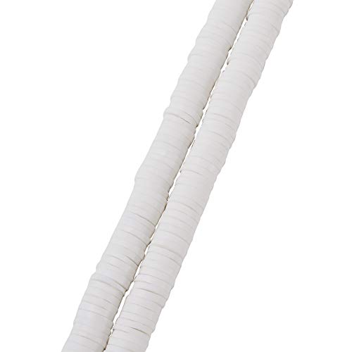 10 Strands 4mm Flat Round Polymer Clay Beads Strands Flat Disc Clay Beads Clay Spacer Bead for DIY Boho Bracelet Necklace Earring Jewelry Making (White) - color: White, 4x1mm