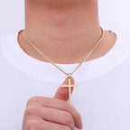 Fiusem Easter Basket Stuffers Cross Necklace for Men and Women, 14K Gold Plated Mens Cross Necklaces with 3.5mm Cuban Chain, Stainless Steel Pendant Chain 16-24 Inches - size: 18 Inches, style: Medium gold cross:1.8"*1.05"