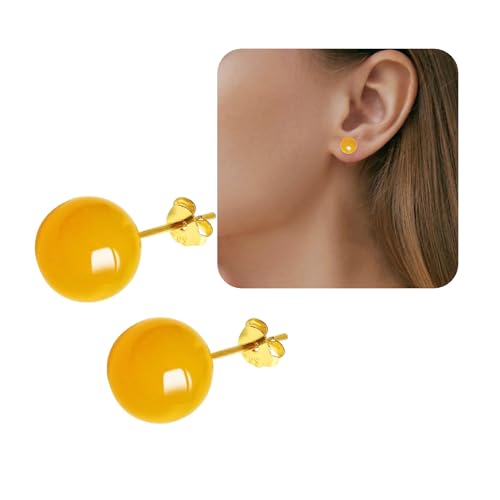 Jade Green Stud Earrings, Natural Round Beaded Agate Emerald Garnet Obsidian Gemstone Ear Studs Ball Jade Jewelry Gift, Green 8mm - color: yellow-6mm