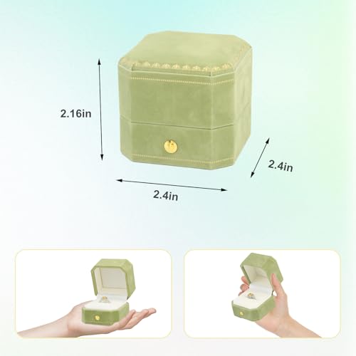 Jewelry Ring Box Small Travel Jewelry Box, Velvet Wedding Ring Box for Business, Engagement, Wedding, Bridesmaid and Mother's Day - Green - color: Ring Box-Green