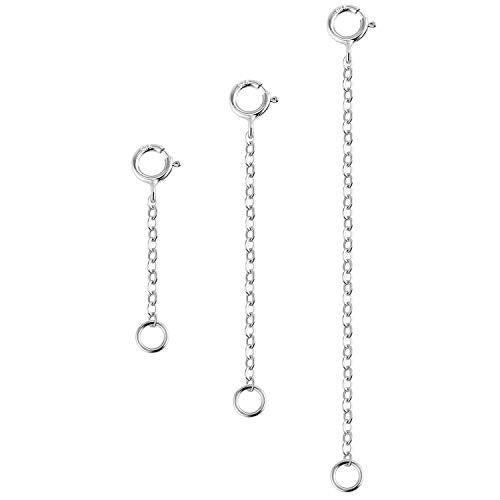 3 Pcs 925 Sterling Silver Necklace Extenders for Women Durable Strong Removable Necklace Bracelet Anklet Extension Jewelry Making Chains - color: 1 2 3 Inch, Silver