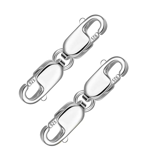 925 Sterling Silver Double Lobster Clasp Bracelet Extender Necklace Clasps and Closures Sterling Silver Bracelet Extension Clasps for Jewelry Making（2pcs） - color: C-White Gold