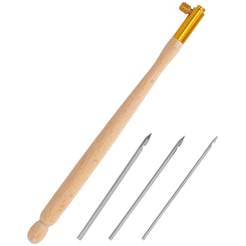 Tambour Hook with 3 Needles Wood Handle Embroidery Crochet Hook Kit for Beading Sequins DIY Sewing Accessories Needlework Tool Set Chain Stitch Embroidery Fabric Crafts Burlywood - color: BurlyWood