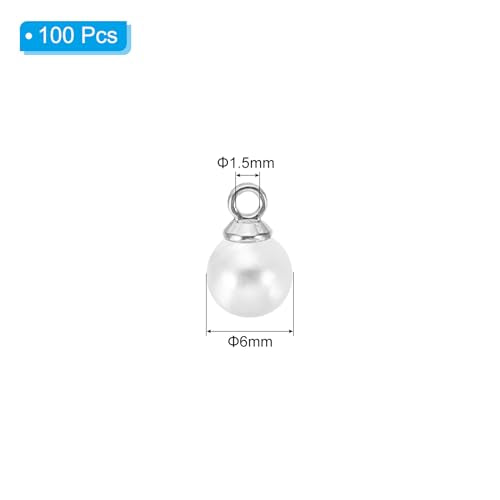 PATIKIL Pearl Charm, 100pcs Pearl Beads Faux Pearl Pendant Charm DIY for Jewelry Making Bracelets Earrings Necklace Crafts - color: Silvery White, size: 6mm