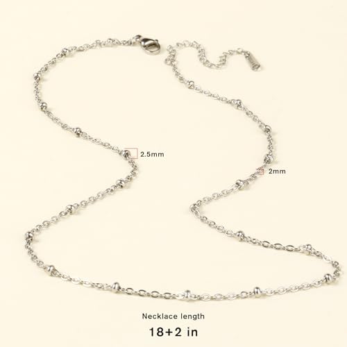 Cadikez 24PCS Stainless Steel Satellite Chain Necklace Bulk, 2mm 18inch Stainless Steel Finished Beaded Cable Link Chains for Necklace Jewelry Making - color: 2.0mm Stainless Steel