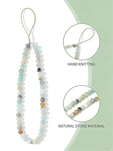 Semi-Precious Gem Stones Beaded Phone Charm Cell Phone Lanyard Wrist Strap Handmade Natural Gemstone Phone Chain string - color: Amazonite