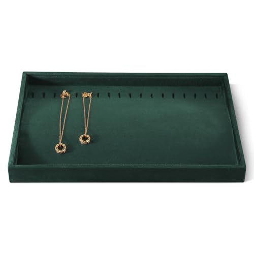 Velvet Jewelry Display Tray For Bracelet Pendant Necklace, Multi-Slot Stackable Storage Tray For Long Chain Jewelries, Drawer Insert Jewelry Organizer (Green) - color: Green, size: Long Chain Jewelry Tray