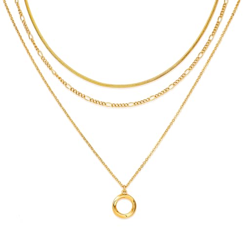 LANE WOODS Gold Plated Necklaces for Women - Multilayer Coin Medallion Pendant Necklace Adjustable Layering Choker Necklaces Chain Set Jewelry - style: Elegant, Modern