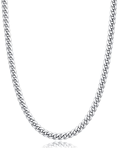 Momlovu Cuban Link Chain Necklace for Men Boys | 316L Stainless Steel Diamond-Cut Cuban Chain, Mens Jewelry, 4mm 6mm 18-26 Inch, Gifts for Men Boys - color: 4.0mm-stainless steel, size: 18
