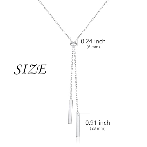 Long Necklace Sterling Silver Larait Bar Y Lariat Long Chain Drop Adjustable Necklace Gift for Her, 30" - style: Long Bar Necklace