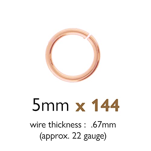 The Beadsmith Open Jump Rings – 5mm, Rose Gold Plated, 21-Gauge (0.84mm) Wire Thickness, 144 Pieces – Findings for Making Keychains, Charms, Chain Mail and Body Jewelry - color: Rose Gold, size: 5mm - 19 Gauge